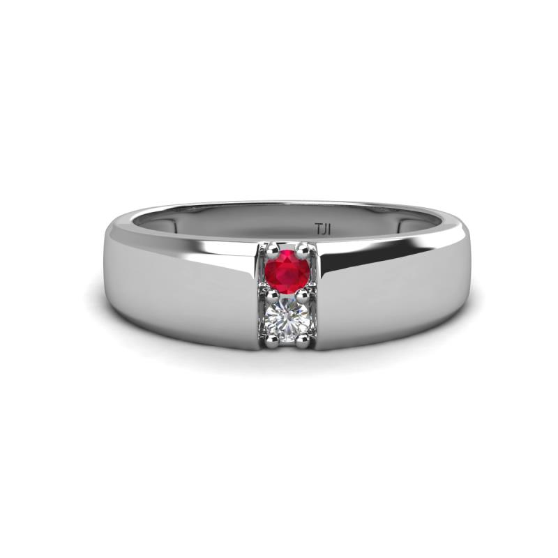 Ethan 3.00 mm Round Ruby and Lab Grown Diamond 2 Stone Men Wedding Ring 