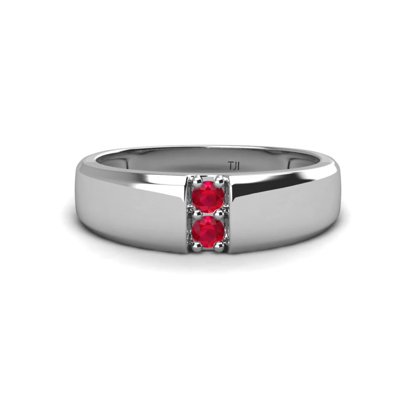 Ethan 3.00 mm Round Ruby and Ruby 2 Stone Men Wedding Ring 