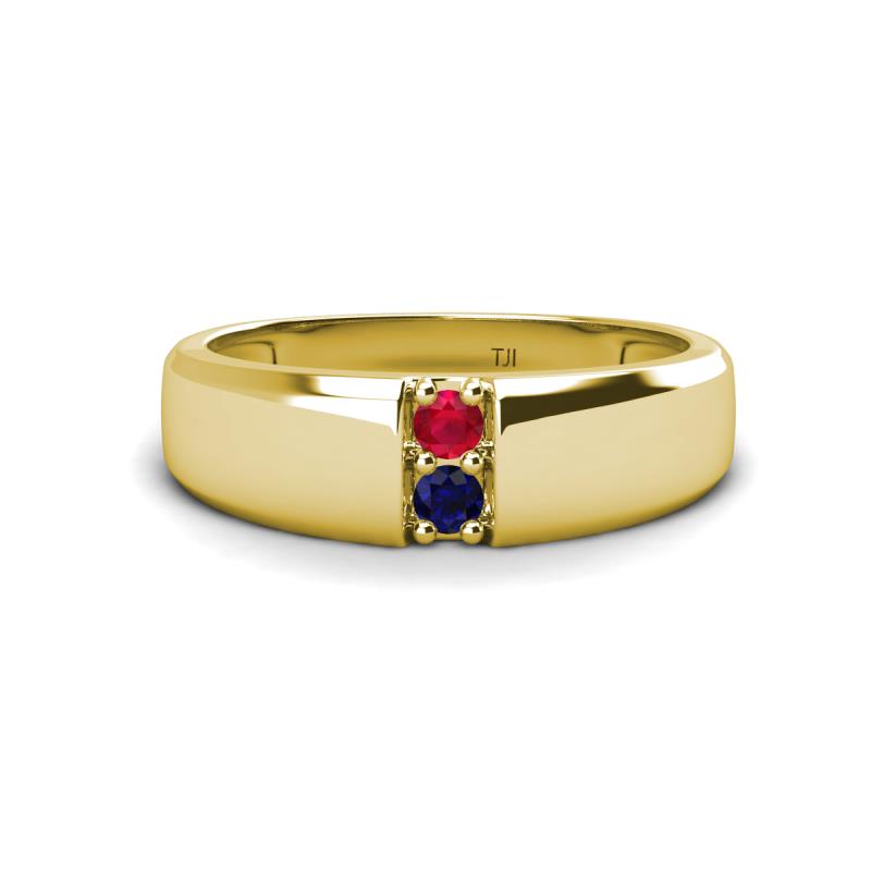 Ethan 3.00 mm Round Ruby and Blue Sapphire 2 Stone Men Wedding Ring 