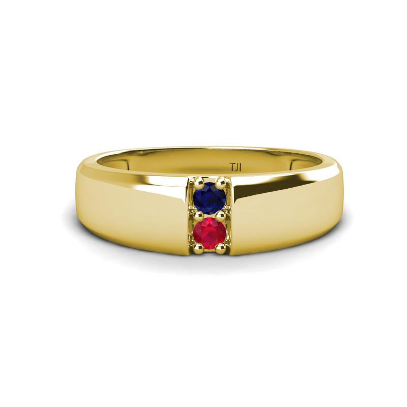 Ethan 3.00 mm Round Blue Sapphire and Ruby 2 Stone Men Wedding Ring 