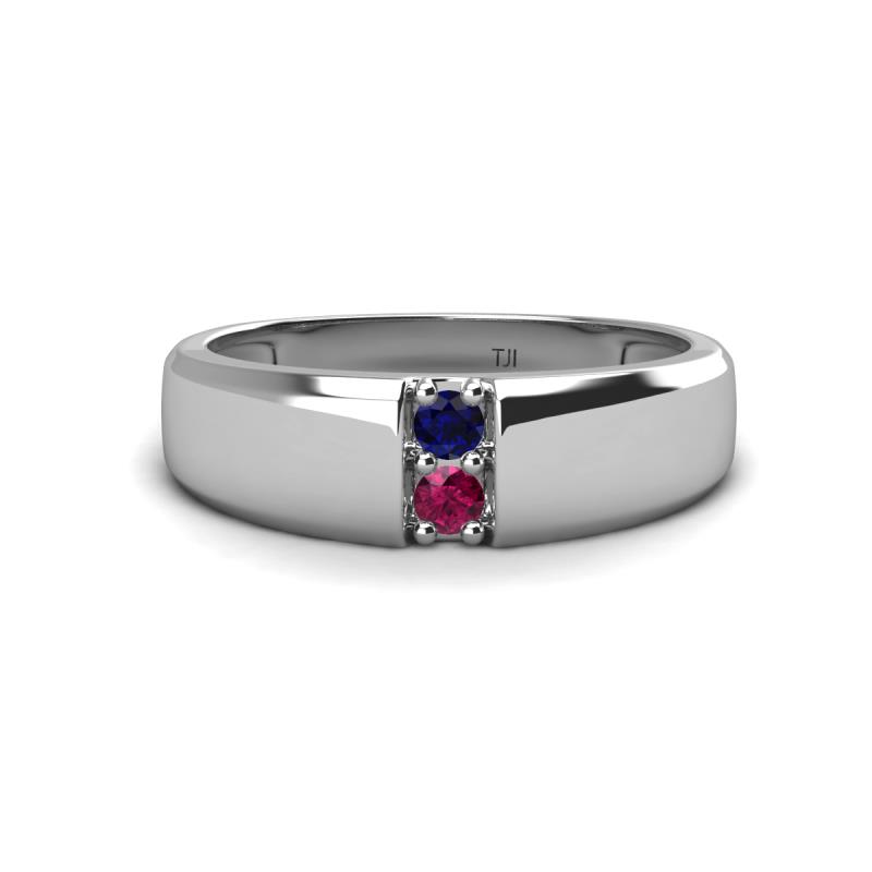 Ethan 3.00 mm Round Blue Sapphire and Rhodolite Garnet 2 Stone Men Wedding Ring 