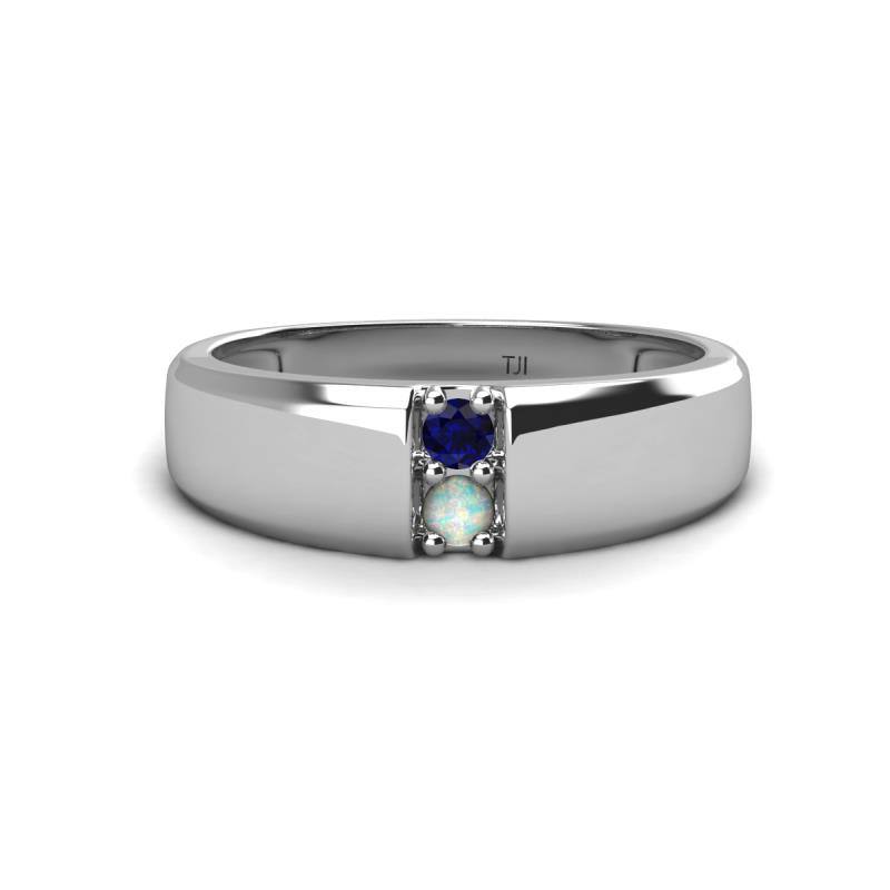 Ethan 3.00 mm Round Blue Sapphire and Opal 2 Stone Men Wedding Ring 