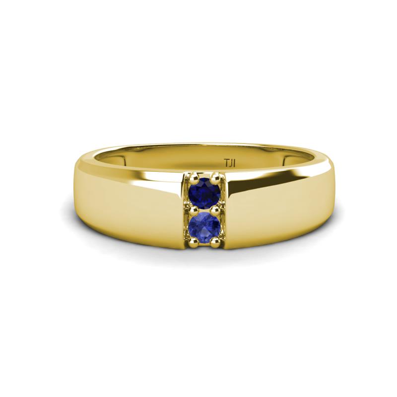 Ethan 3.00 mm Round Blue Sapphire and Iolite 2 Stone Men Wedding Ring 