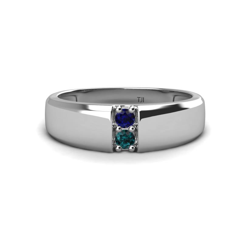 Ethan 3.00 mm Round Blue Sapphire and London Blue Topaz 2 Stone Men Wedding Ring 