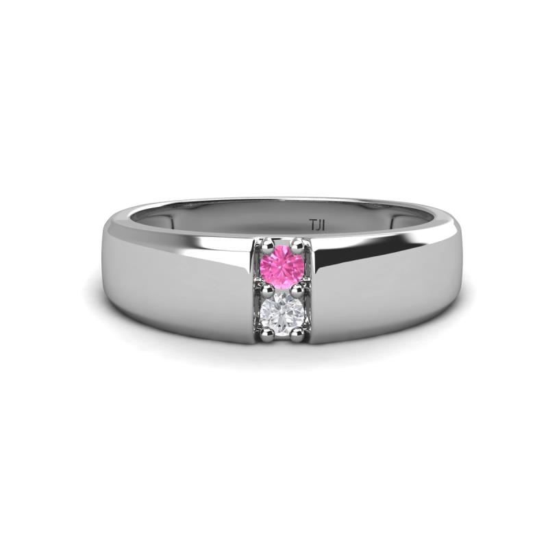 Ethan 3.00 mm Round Pink Sapphire and White Sapphire 2 Stone Men Wedding Ring 