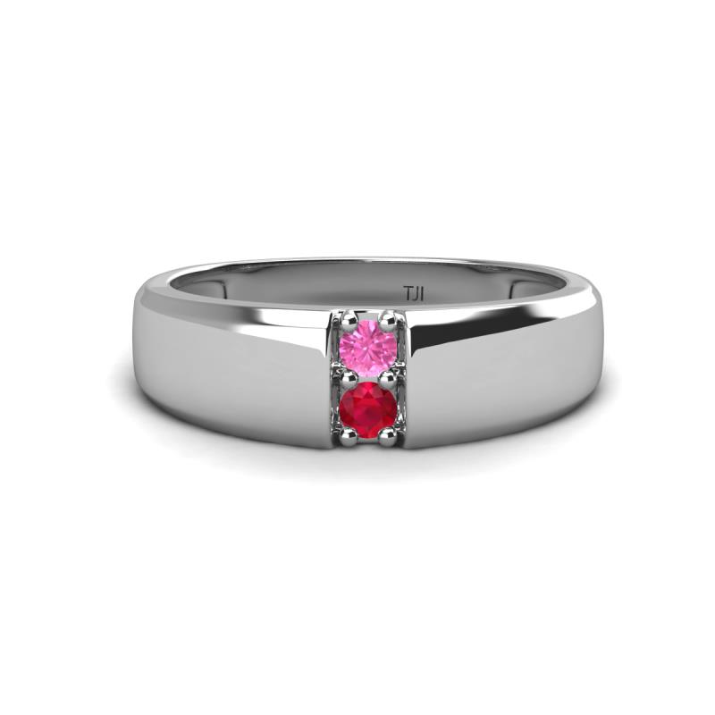 Ethan 3.00 mm Round Pink Sapphire and Ruby 2 Stone Men Wedding Ring 