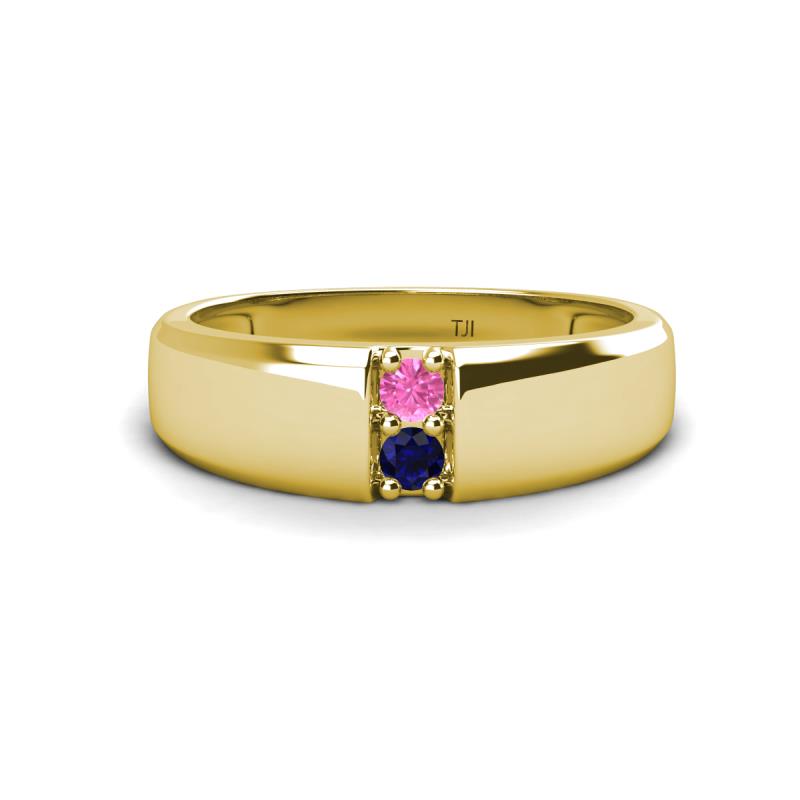 Ethan 3.00 mm Round Pink Sapphire and Blue Sapphire 2 Stone Men Wedding Ring 