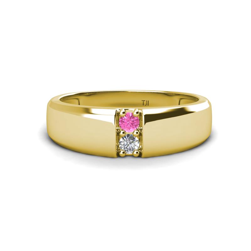 Ethan 3.00 mm Round Pink Sapphire and Lab Grown Diamond 2 Stone Men Wedding Ring 