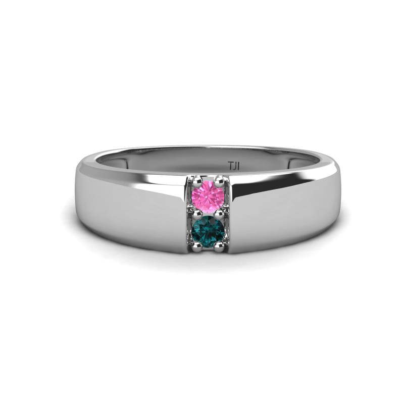 Ethan 3.00 mm Round Pink Sapphire and London Blue Topaz 2 Stone Men Wedding Ring 