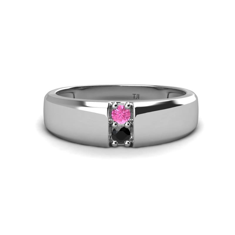 Ethan 3.00 mm Round Pink Sapphire and Black Diamond 2 Stone Men Wedding Ring 
