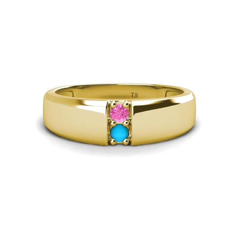 Ethan 3.00 mm Round Pink Sapphire and Turquoise 2 Stone Men Wedding Ring 
