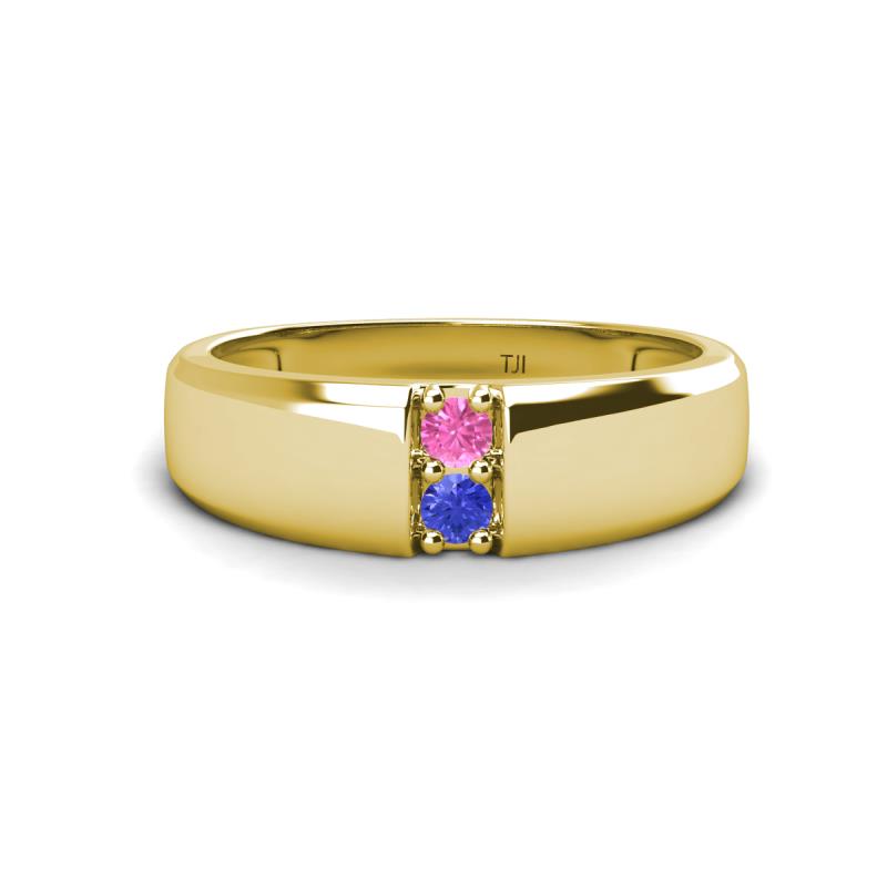 Ethan 3.00 mm Round Pink Sapphire and Tanzanite 2 Stone Men Wedding Ring 