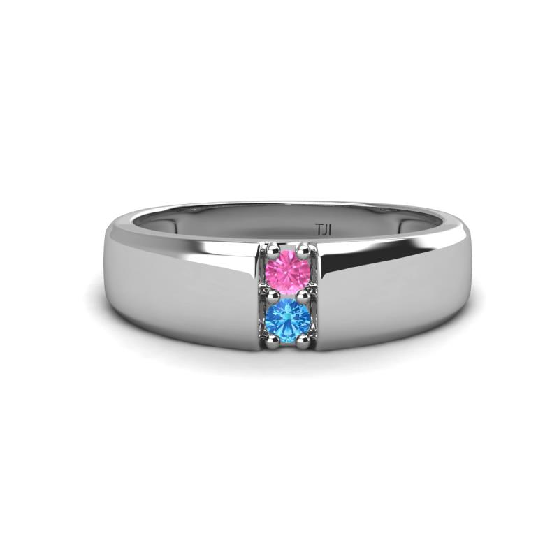 Ethan 3.00 mm Round Pink Sapphire and Blue Topaz 2 Stone Men Wedding Ring 