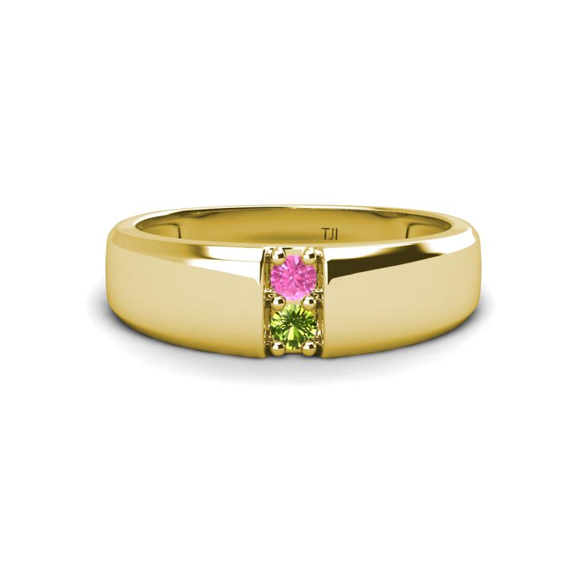 Ethan 3.00 mm Round Pink Sapphire and Peridot 2 Stone Men Wedding Ring 