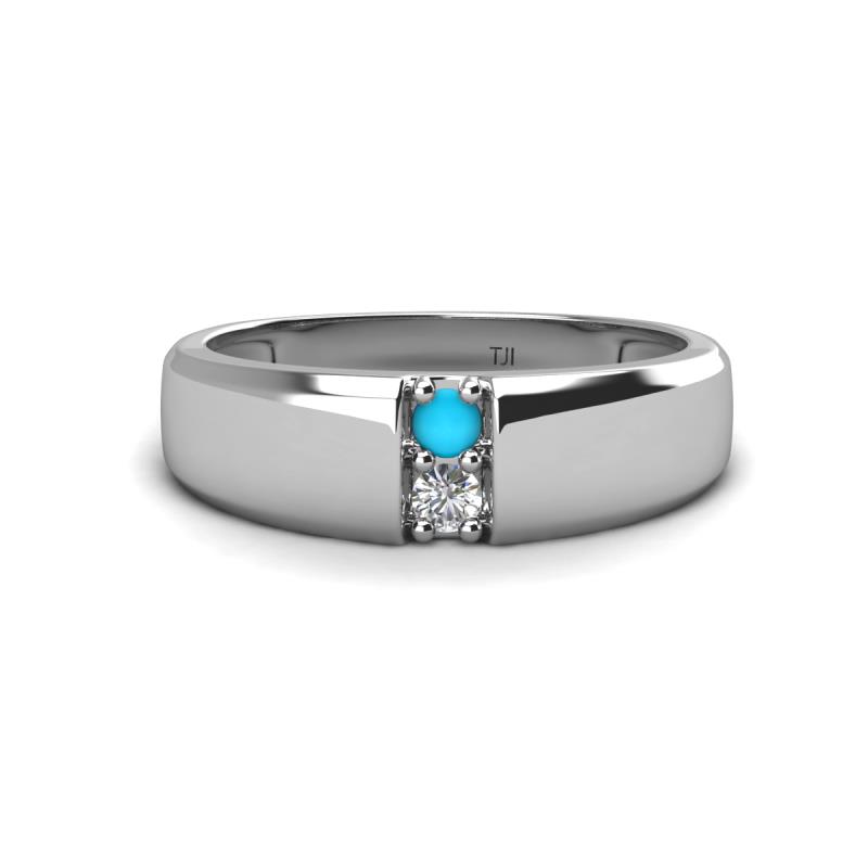 Ethan 3.00 mm Round Turquoise and Diamond 2 Stone Men Wedding Ring 