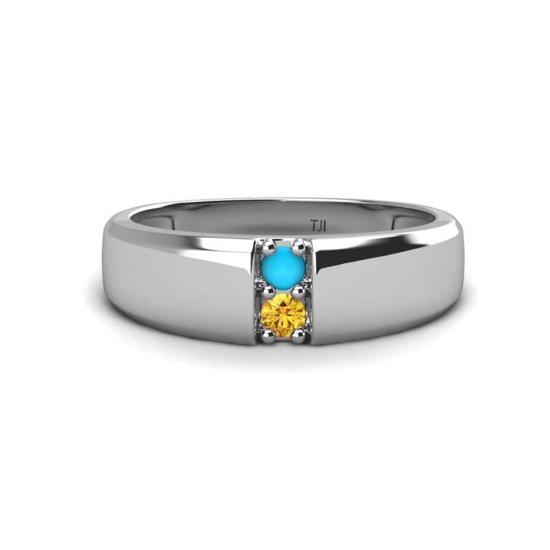 Ethan 3.00 mm Round Turquoise and Citrine 2 Stone Men Wedding Ring 