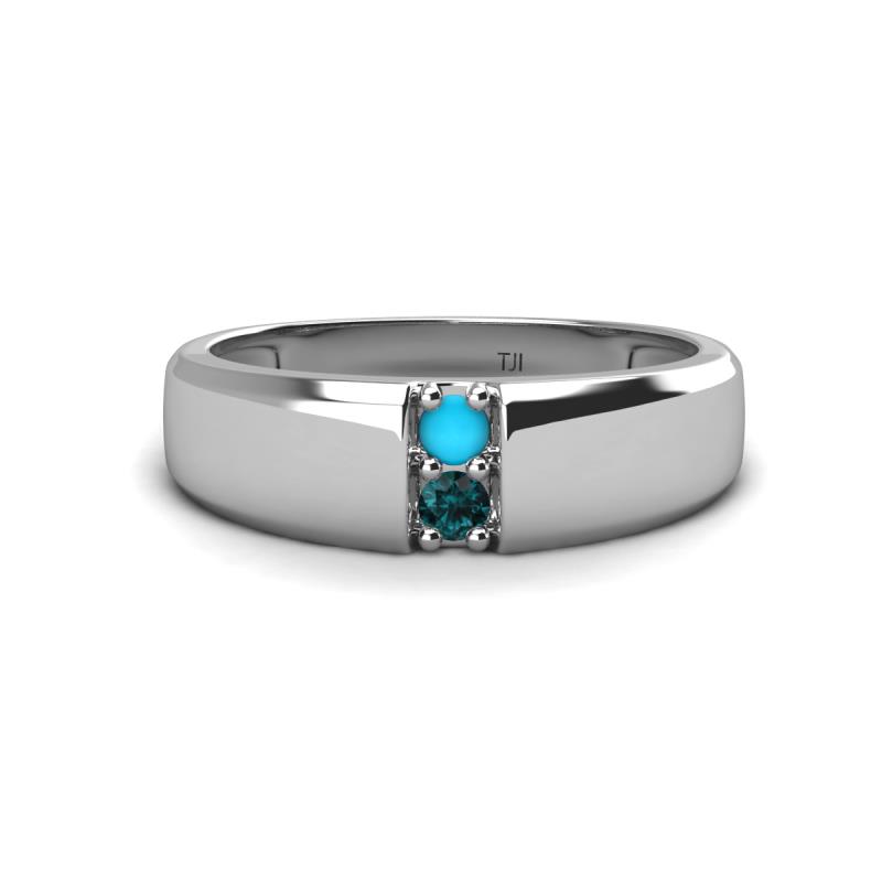 Ethan 3.00 mm Round Turquoise and London Blue Topaz 2 Stone Men Wedding Ring 