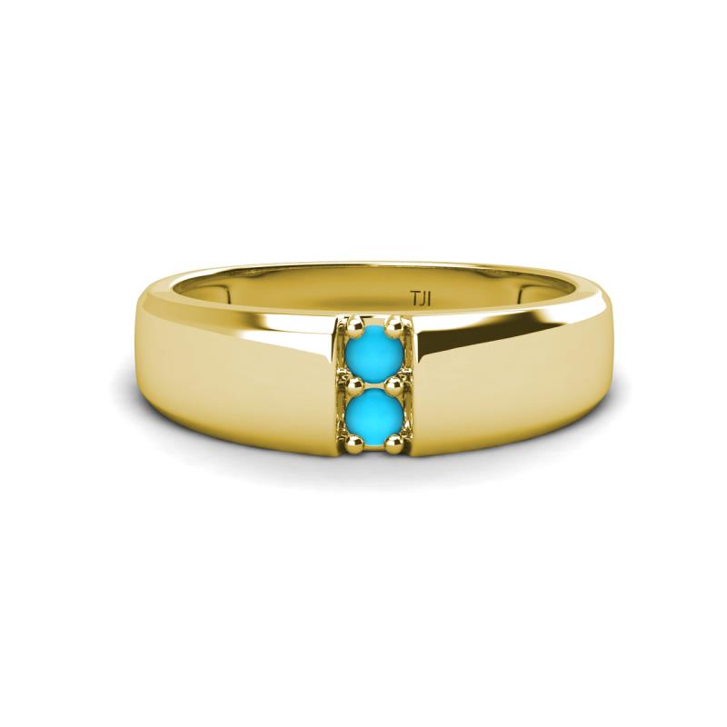 Ethan 3.00 mm Round Turquoise 2 Stone Men Wedding Ring 