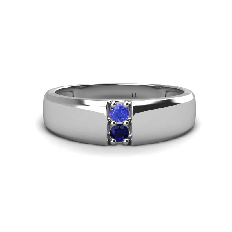 Ethan 3.00 mm Round Tanzanite and Blue Sapphire 2 Stone Men Wedding Ring 