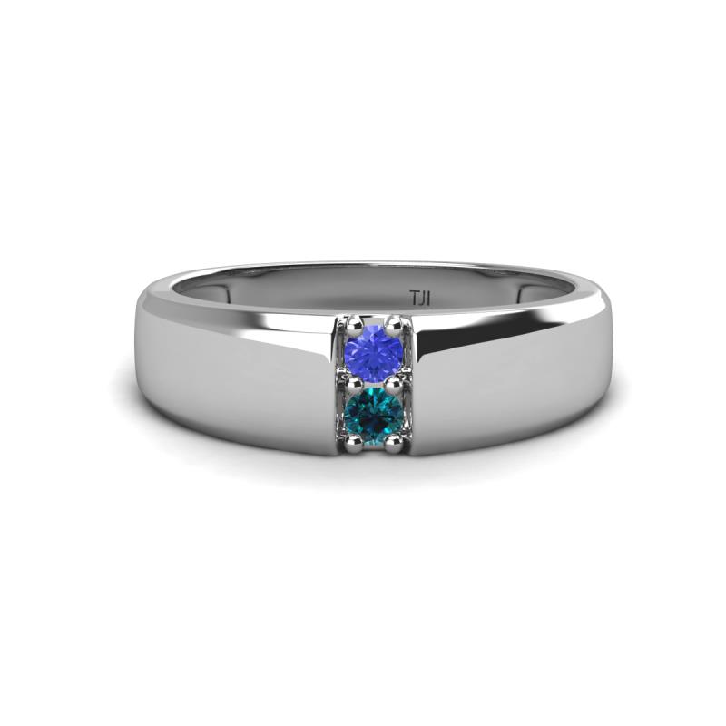 Ethan 3.00 mm Round Tanzanite and Blue Diamond 2 Stone Men Wedding Ring 