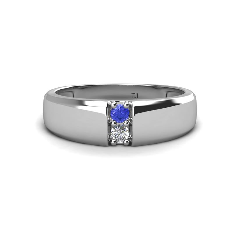 Ethan 3.00 mm Round Tanzanite and Forever Brilliant Moissanite 2 Stone Men Wedding Ring 