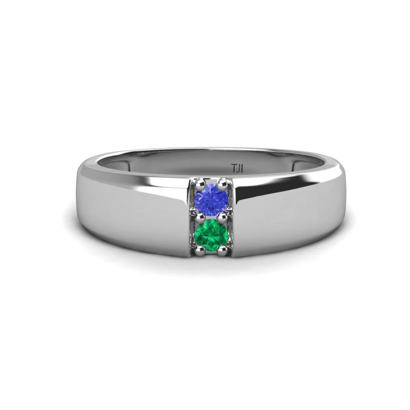 Ethan 3.00 mm Round Tanzanite and Emerald 2 Stone Men Wedding Ring 