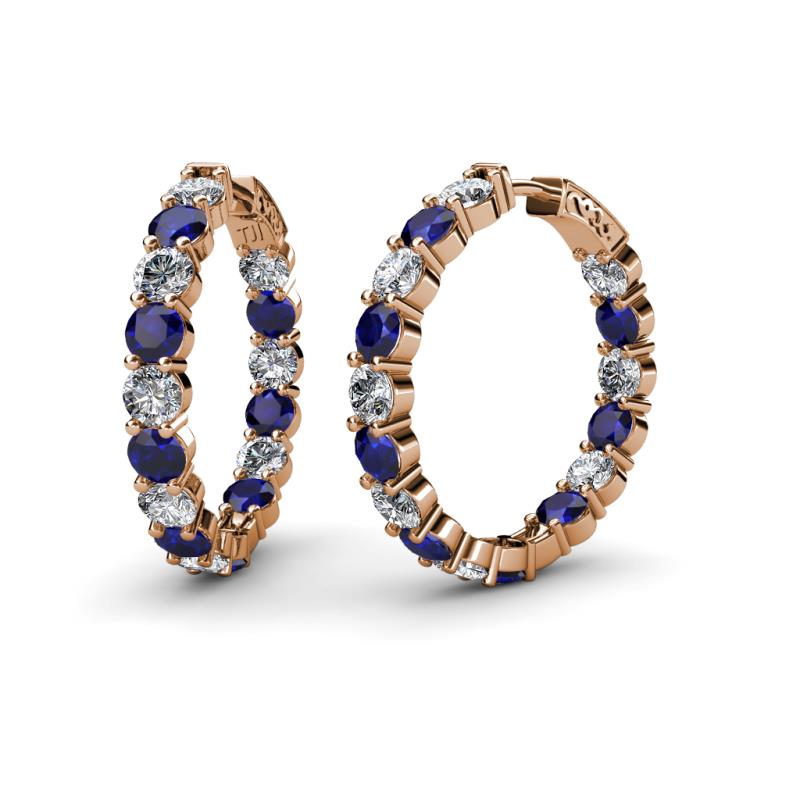 Carisa 14.40 ctw (4.50 mm) Inside Outside Round Lab Created Blue Sapphire and Natural Diamond Eternity Hoop Earrings 