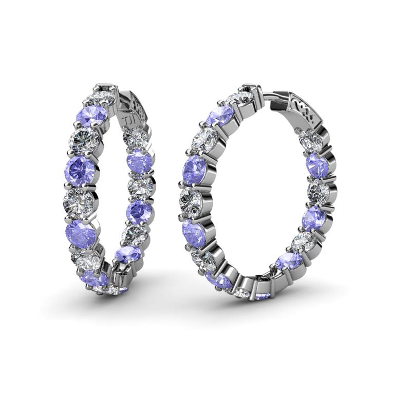 Carisa 10.92 ctw (4.50 mm) Inside Outside Round Tanzanite and Natural Diamond Eternity Hoop Earrings 