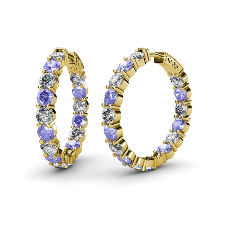 Carisa 10.92 ctw (4.50 mm) Inside Outside Round Tanzanite and Natural Diamond Eternity Hoop Earrings 