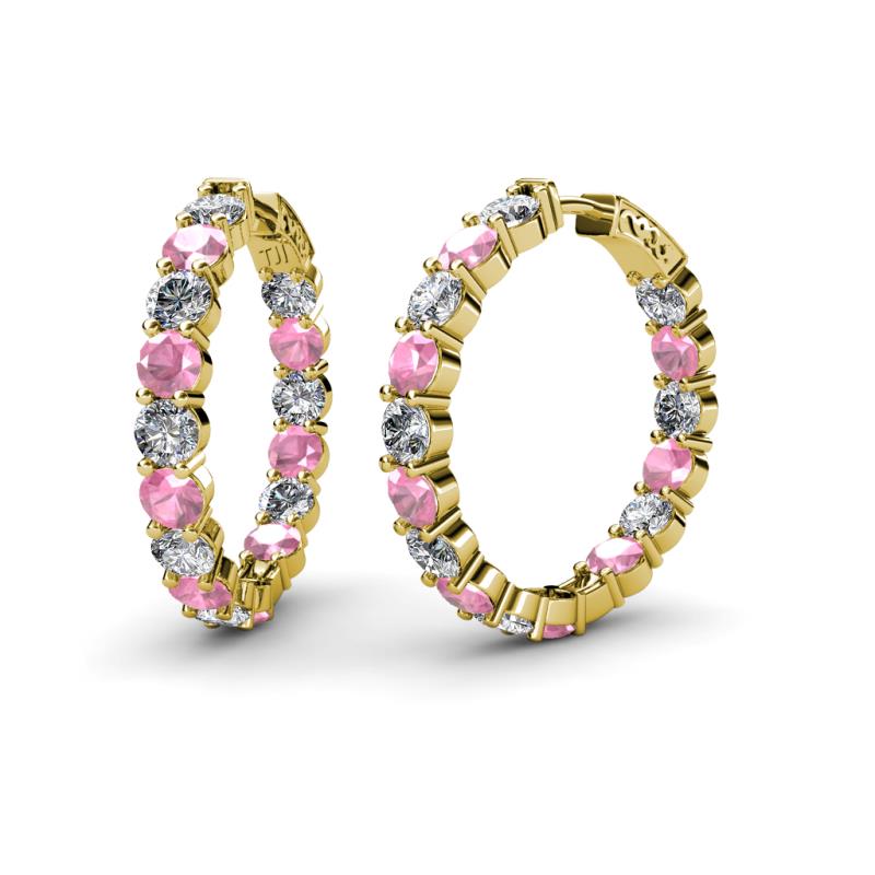 Carisa 11.38 ctw (4.50 mm) Inside Outside Round Pink Tourmaline and Natural Diamond Eternity Hoop Earrings 