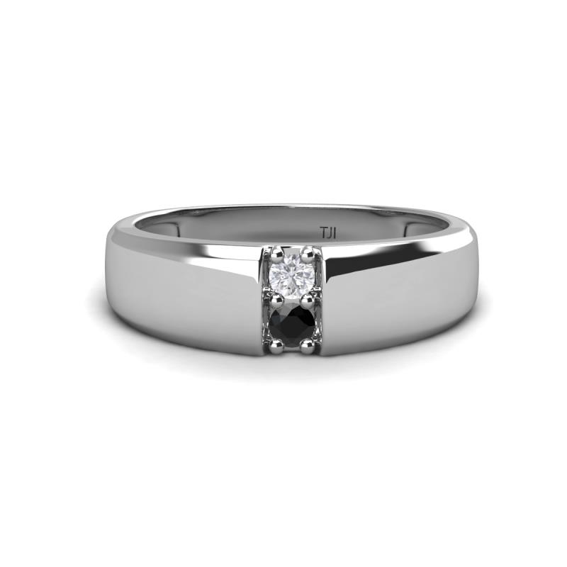 Ethan 3.00 mm Round White Sapphire and Black Diamond 2 Stone Men Wedding Ring 