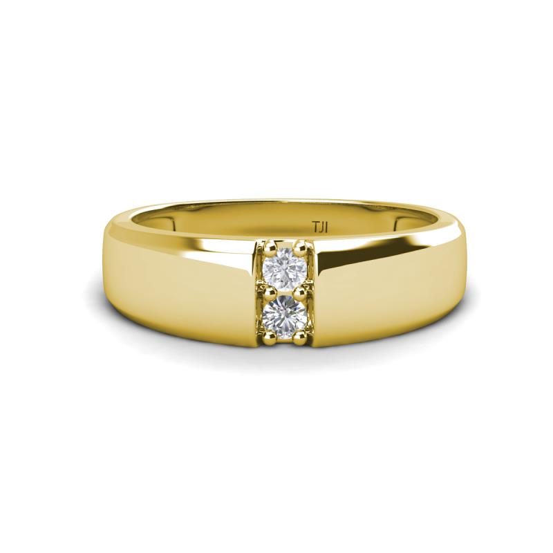 Ethan 3.00 mm Round White Sapphire and Forever Brilliant Moissanite 2 Stone Men Wedding Ring 