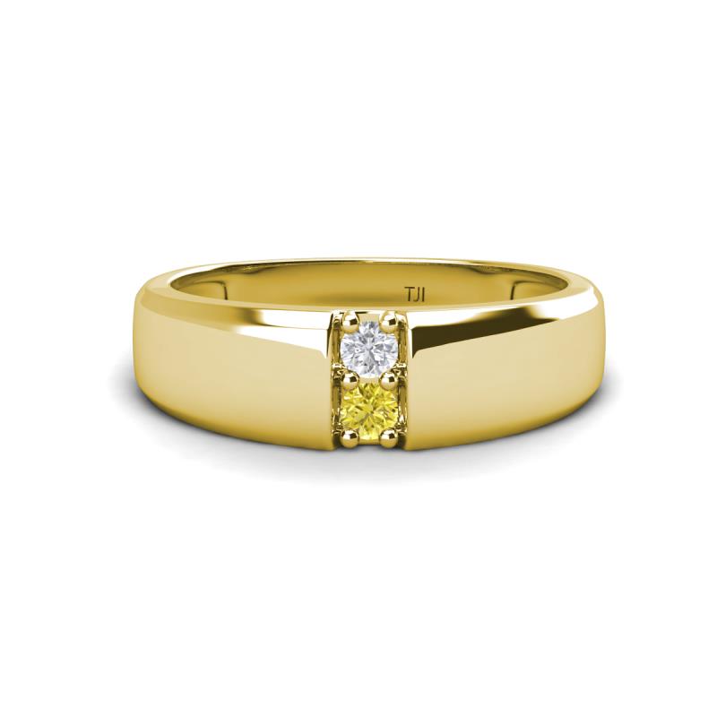 Ethan 3.00 mm Round White Sapphire and Yellow Diamond 2 Stone Men Wedding Ring 