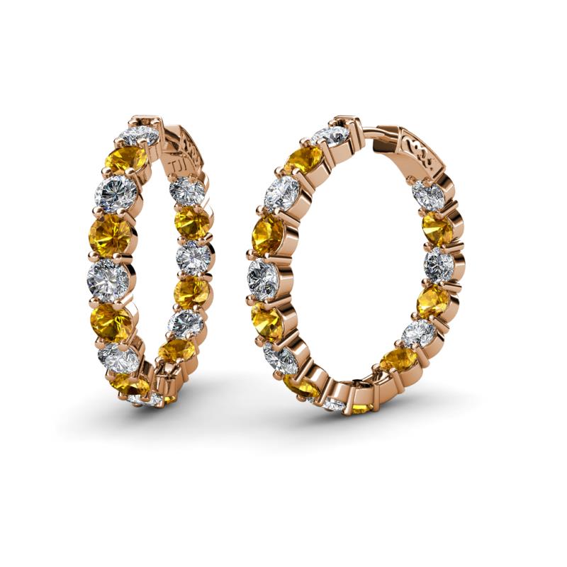 Carisa 11.38 ctw (4.50 mm) Inside Outside Round Citrine and Natural Diamond Eternity Hoop Earrings 