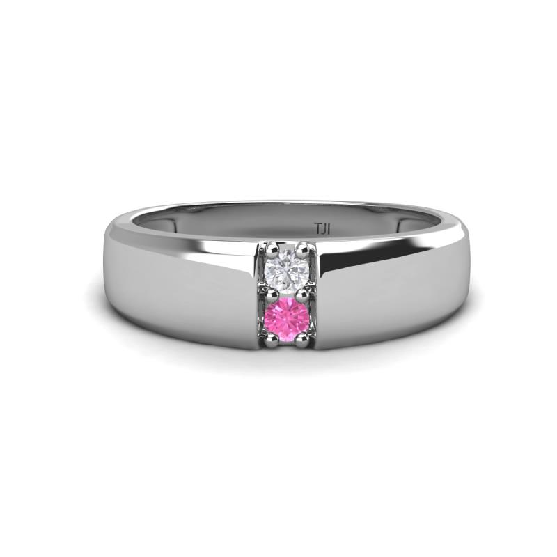 Ethan 3.00 mm Round White Sapphire and Pink Sapphire 2 Stone Men Wedding Ring 