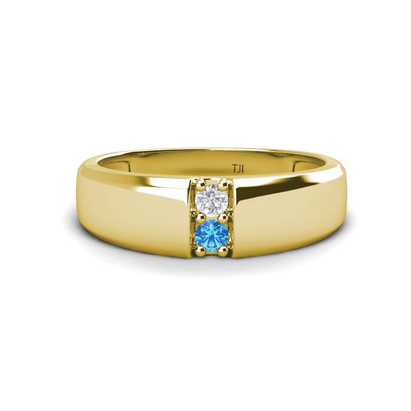Ethan 3.00 mm Round White Sapphire and Blue Topaz 2 Stone Men Wedding Ring 