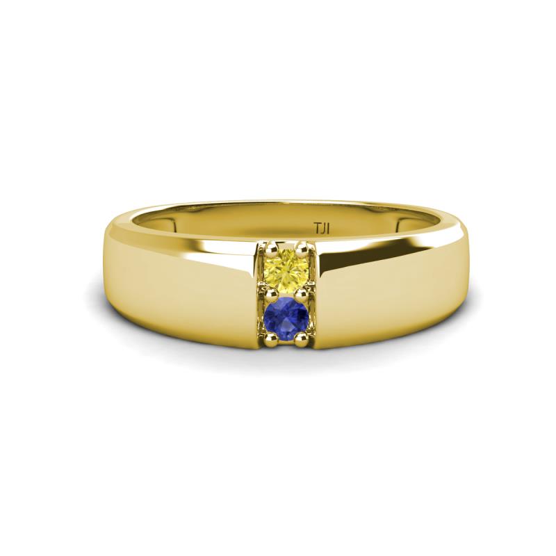 Ethan 3.00 mm Round Yellow Diamond and Iolite 2 Stone Men Wedding Ring 