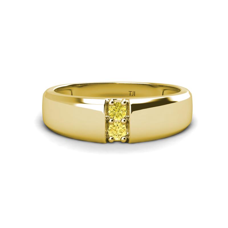 Ethan 3.00 mm Round Yellow Diamond and Yellow Sapphire 2 Stone Men Wedding Ring 