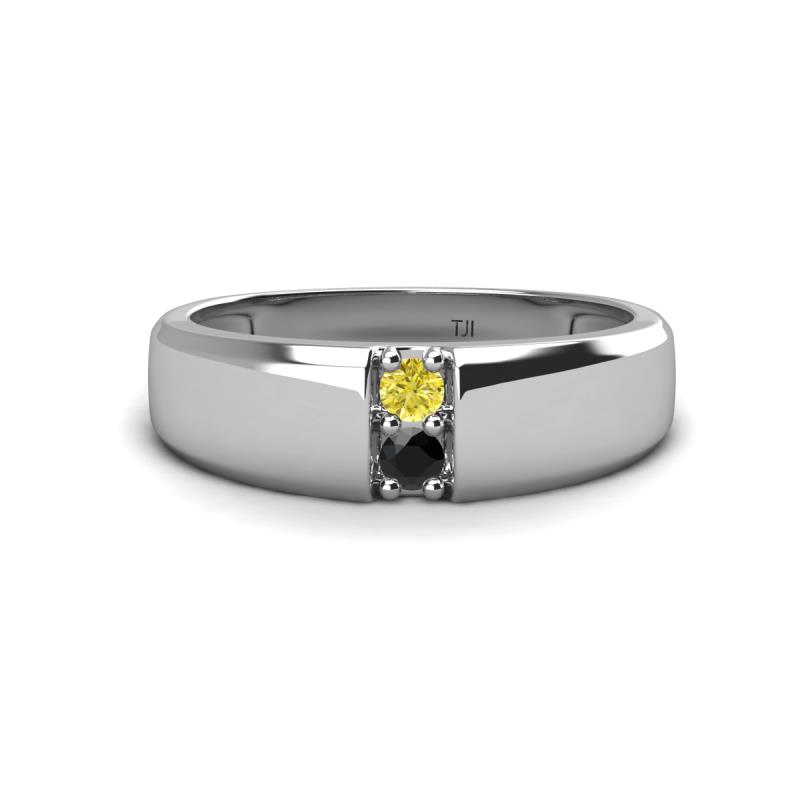 Ethan 3.00 mm Round Yellow Diamond and Black Diamond 2 Stone Men Wedding Ring 