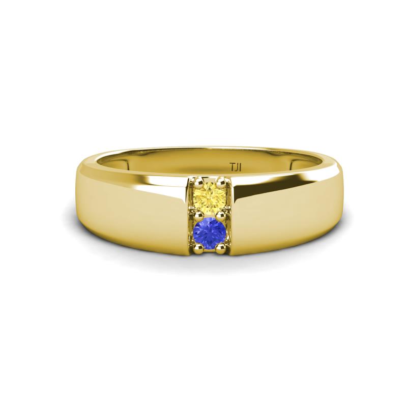 Ethan 3.00 mm Round Yellow Sapphire and Tanzanite 2 Stone Men Wedding Ring 