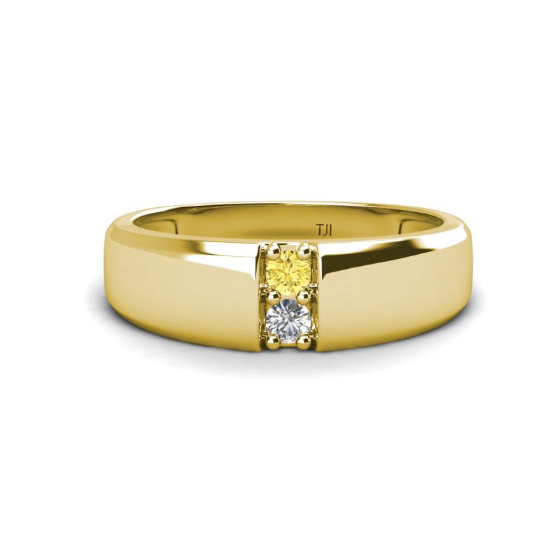 Ethan 3.00 mm Round Yellow Sapphire and Lab Grown Diamond 2 Stone Men Wedding Ring 