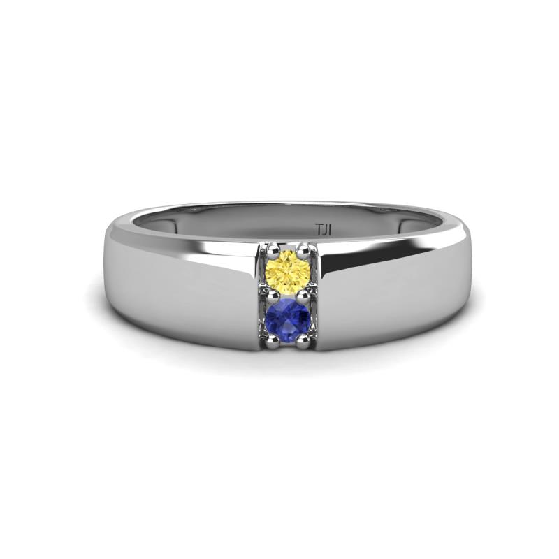 Ethan 3.00 mm Round Yellow Sapphire and Iolite 2 Stone Men Wedding Ring 