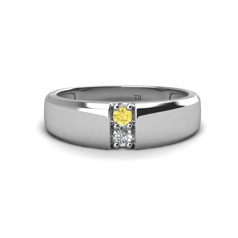 Ethan 3.00 mm Round Yellow Sapphire and Forever Brilliant Moissanite 2 Stone Men Wedding Ring 