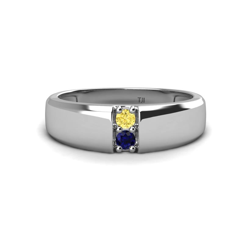 Ethan 3.00 mm Round Yellow Sapphire and Blue Sapphire 2 Stone Men Wedding Ring 