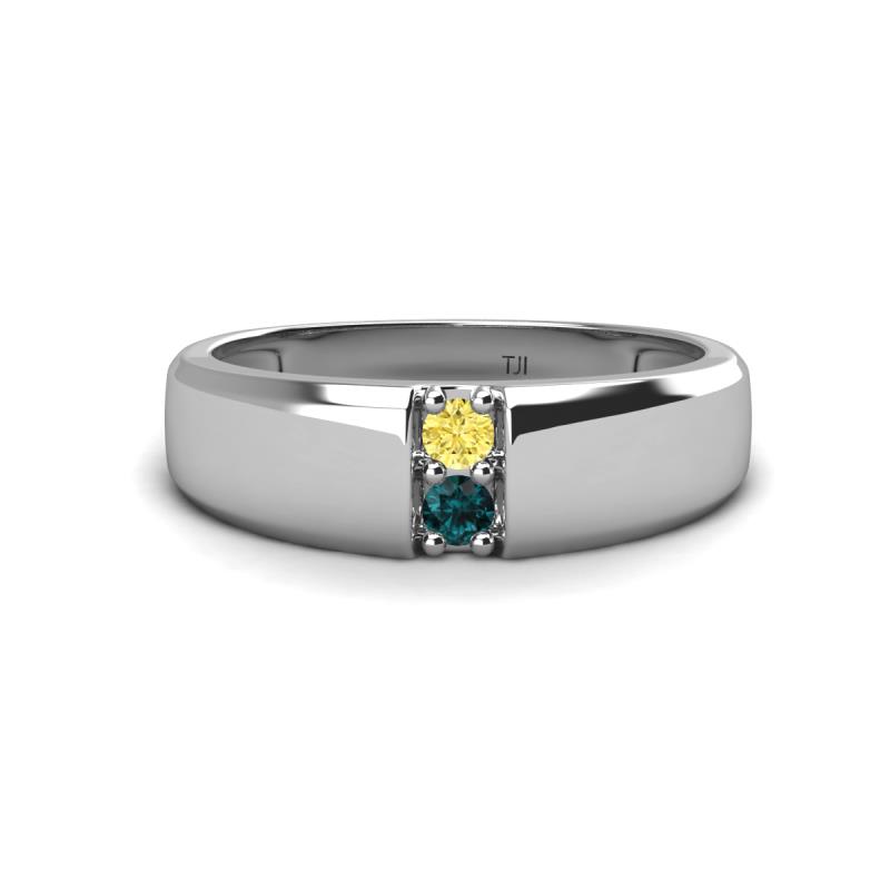 Ethan 3.00 mm Round Yellow Sapphire and London Blue Topaz 2 Stone Men Wedding Ring 