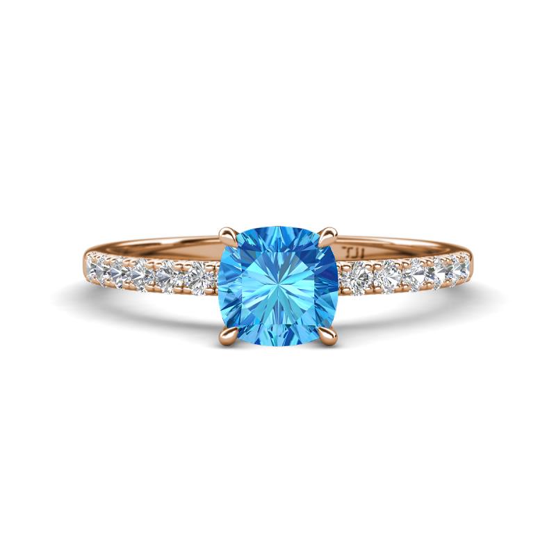 Aurin 6.00 mm Cushion Shape Blue Topaz and Diamond Engagement Ring 