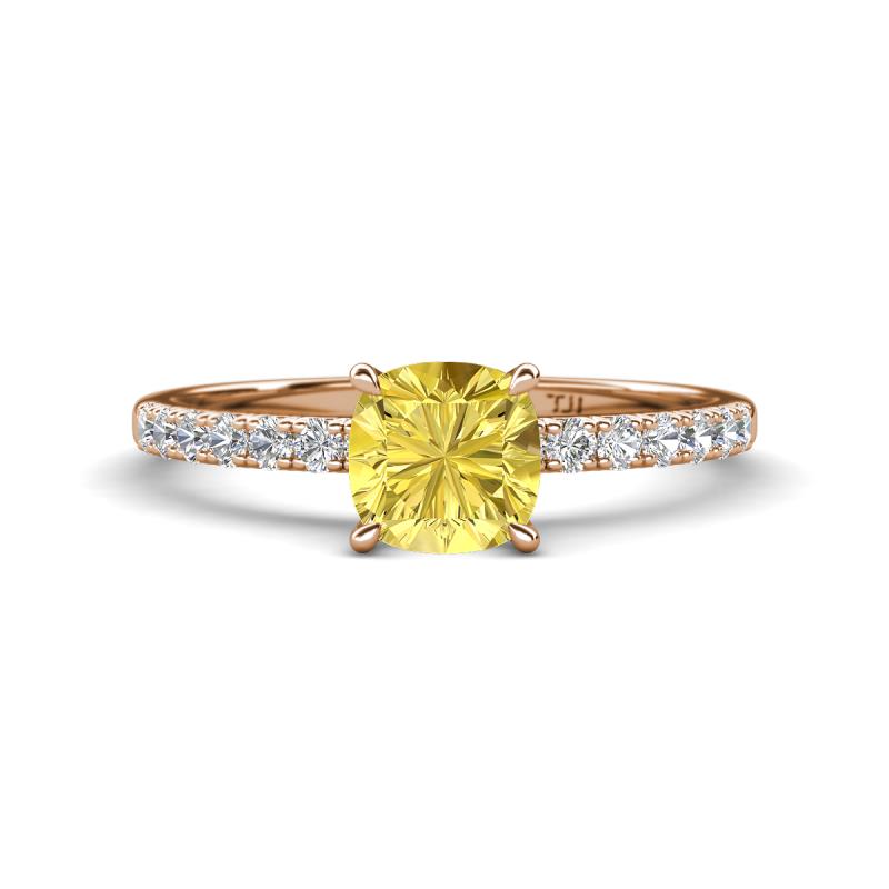 Aurin 6.00 mm Cushion Shape Lab Created Yellow Sapphire and Diamond Engagement Ring 