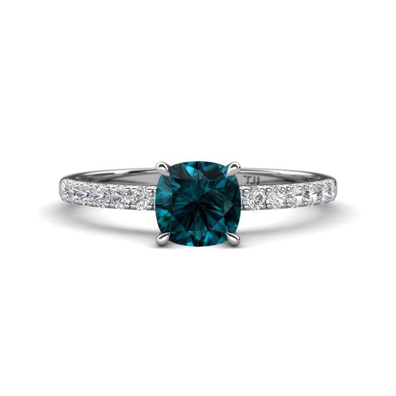 Aurin 6.00 mm Cushion Shape London Blue Topaz and Diamond Engagement Ring 