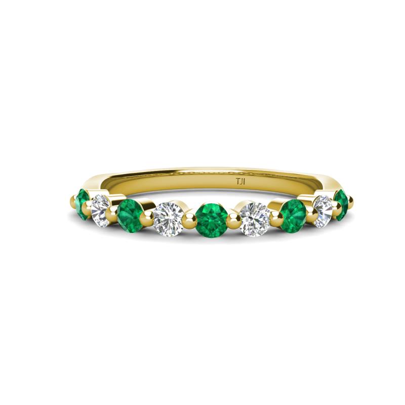 Venice 2.70 mm Round Emerald and Diamond 9 Stone Wedding Band 