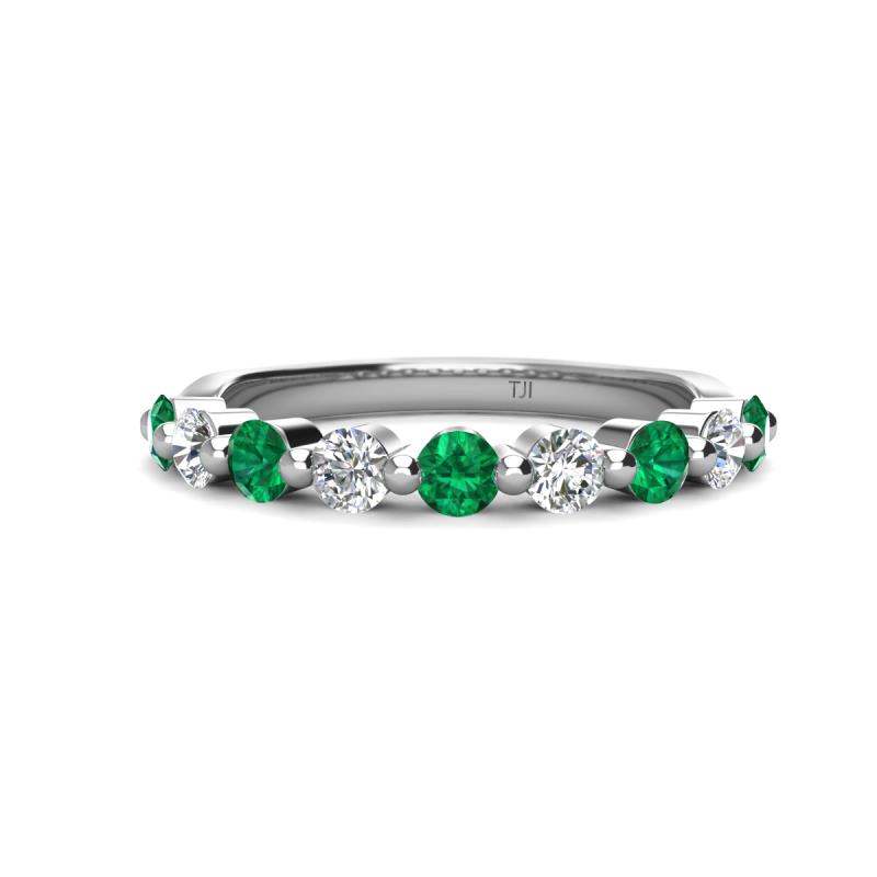 Venice 3.00 mm Round Emerald and Diamond 9 Stone Wedding Band 